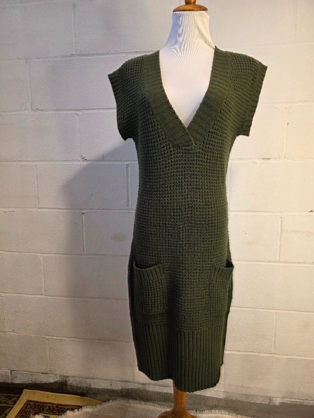 y2k Office Siren Poetcore Western Indie Cozy McBling Green Knit Sweater Dress